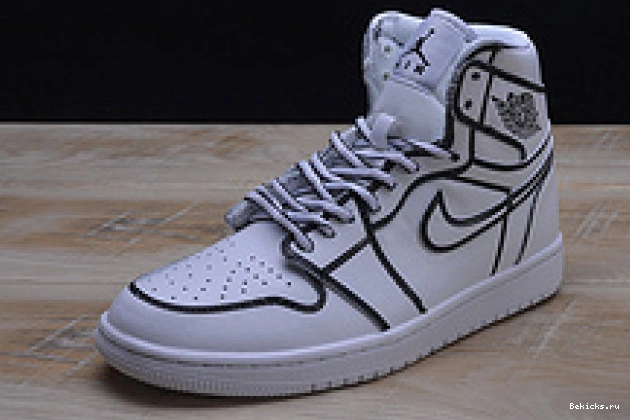 Cheap BK jordan hand-painted 3d pencil” nike mens retro air “comic 1 aa4724-110 white 1203